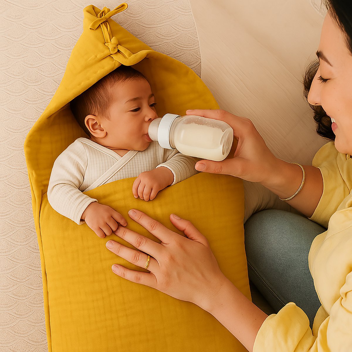 Babynest aus honigfarbener Bio-Baumwolle