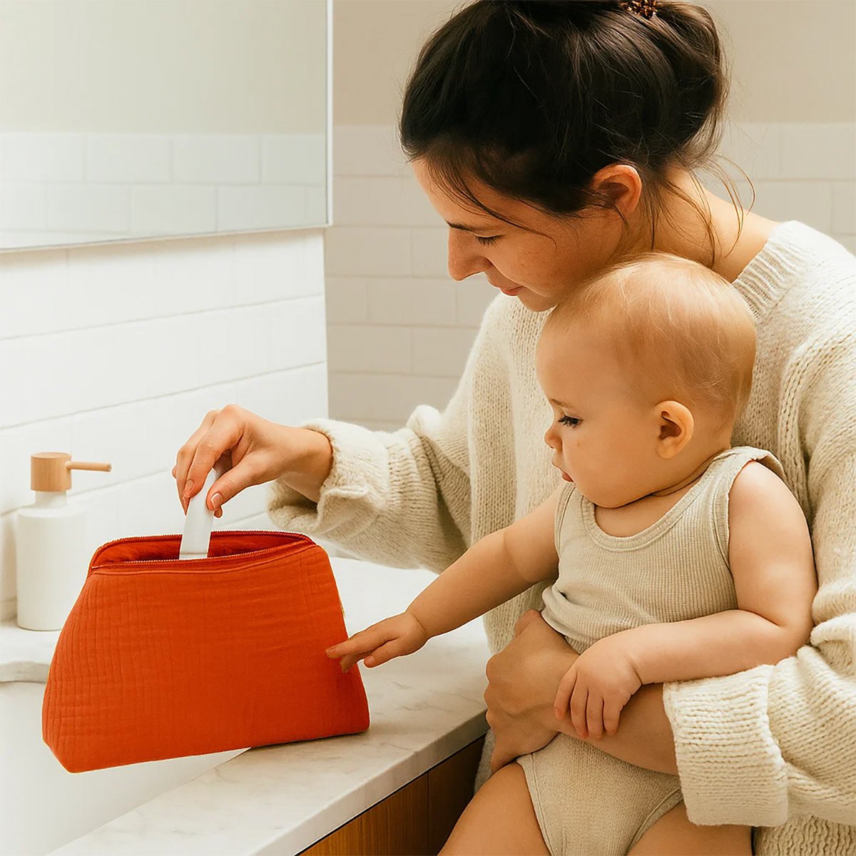 Kulturbeutel aus Bio-Baumwolle Erdbeerfarbe