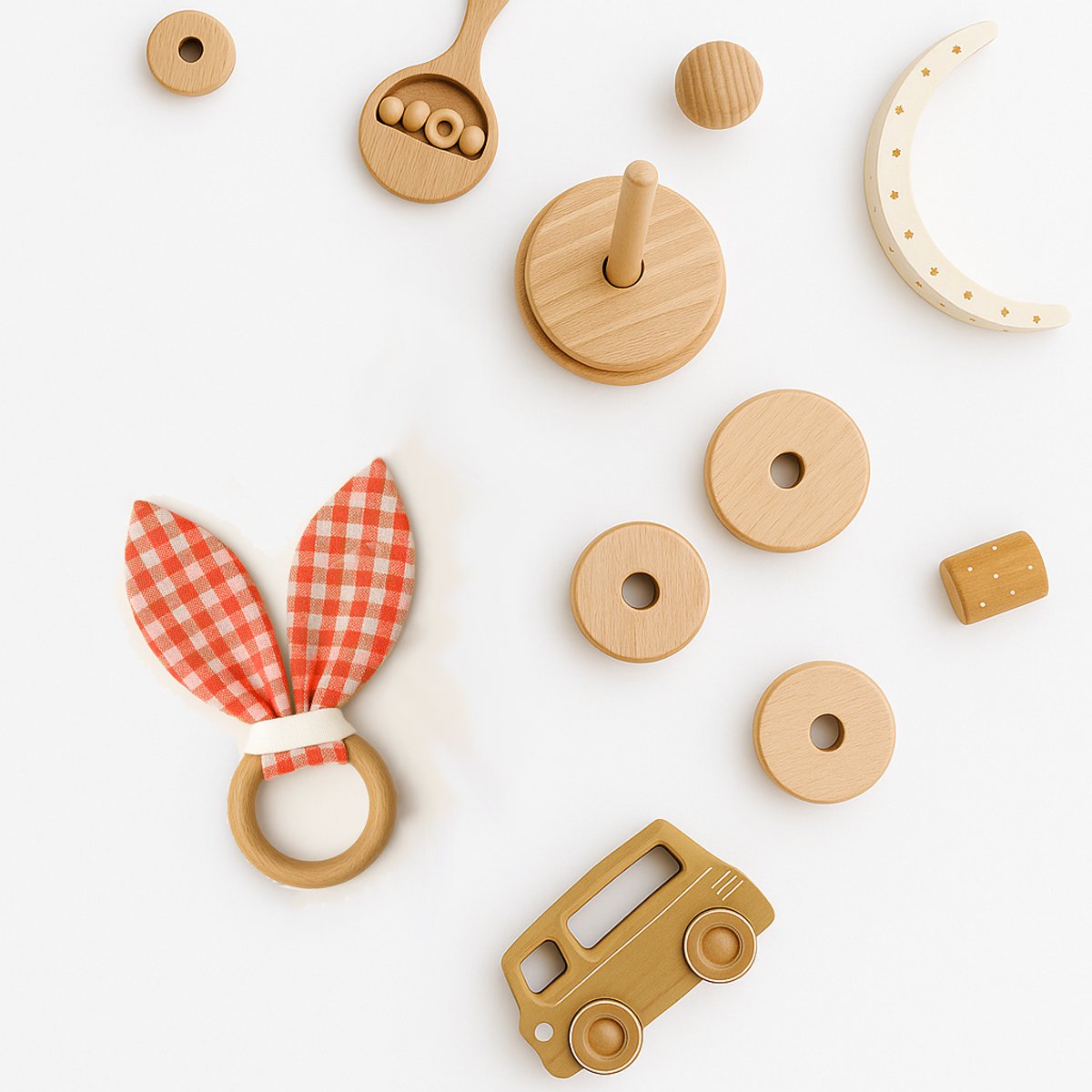 Beißring aus karierter Bio-Baumwolle