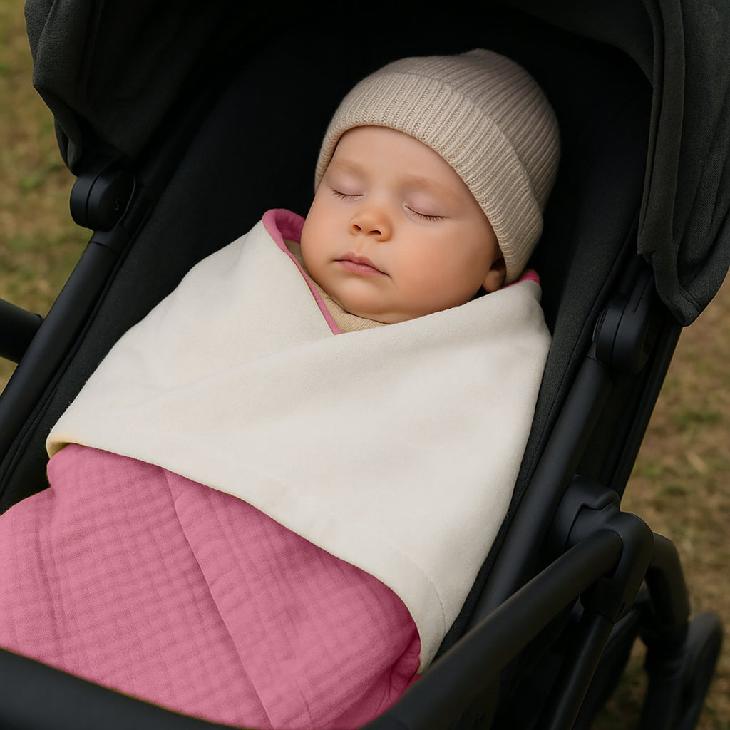 Weiße und Rosa Decke aus Bio-Baumwolle