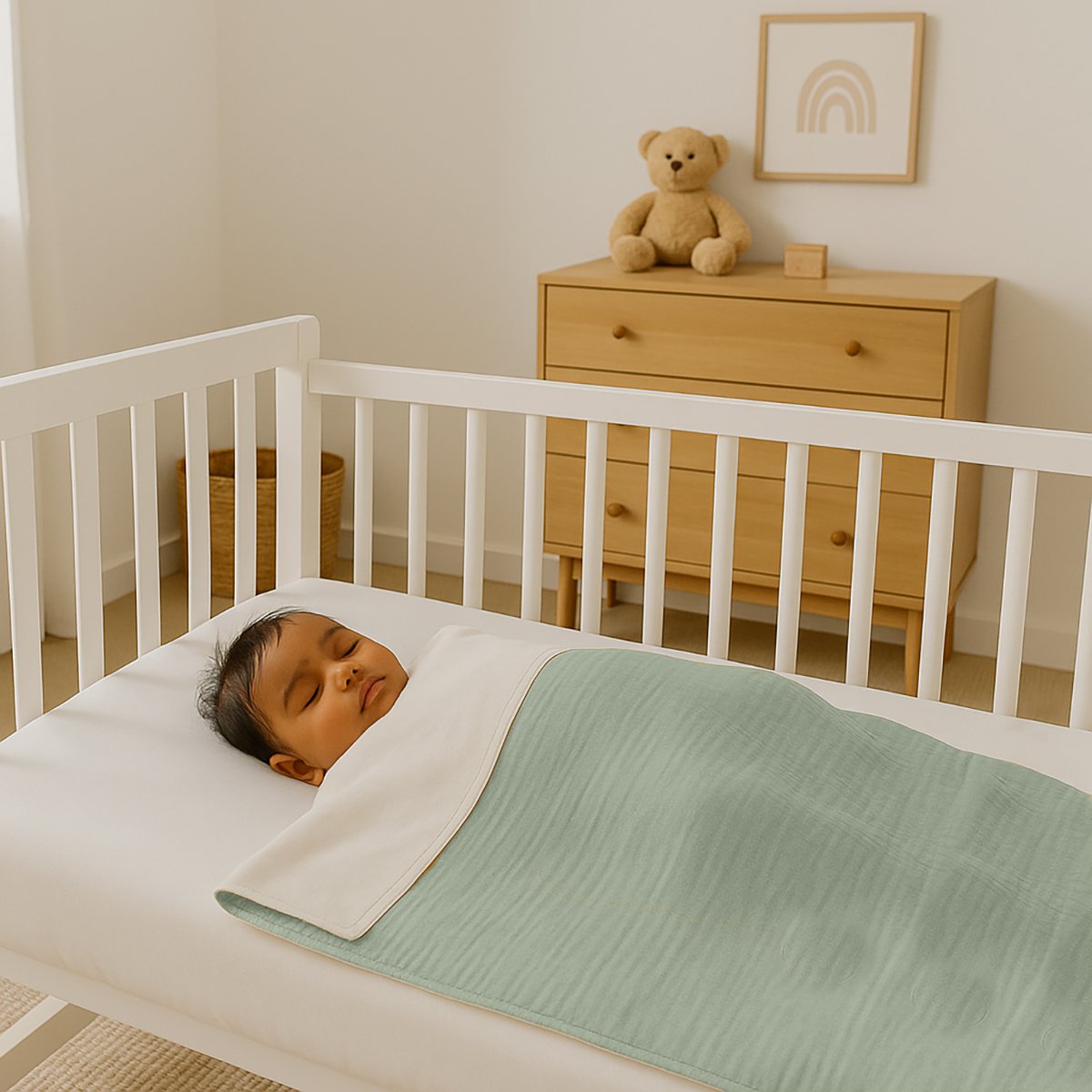 Grüne und Weiße Bio-Baumwolldecke