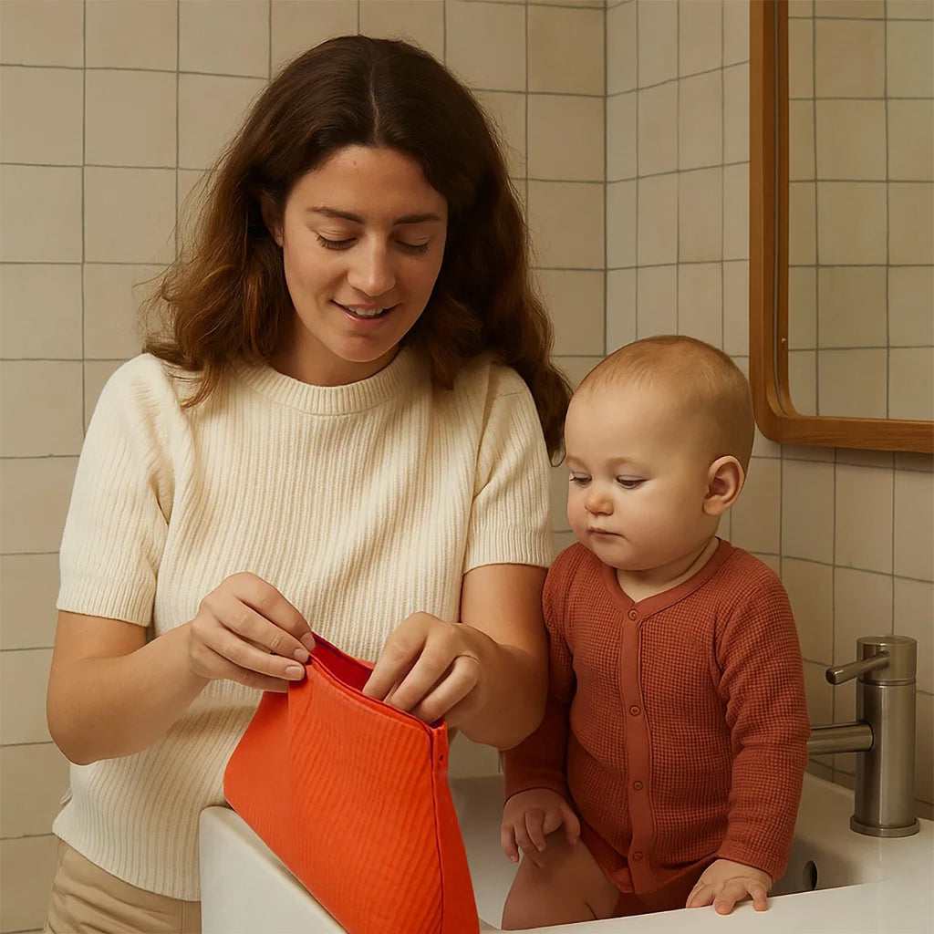 Kulturbeutel aus Bio-Baumwolle Erdbeerfarbe