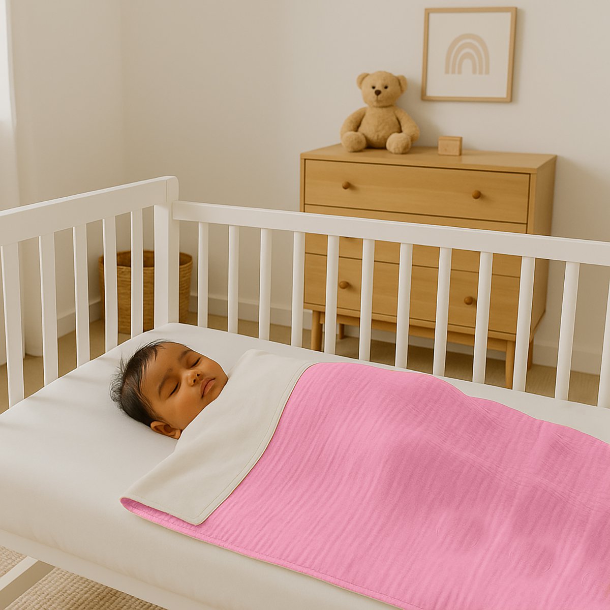 Weiße und Rosa Decke aus Bio-Baumwolle