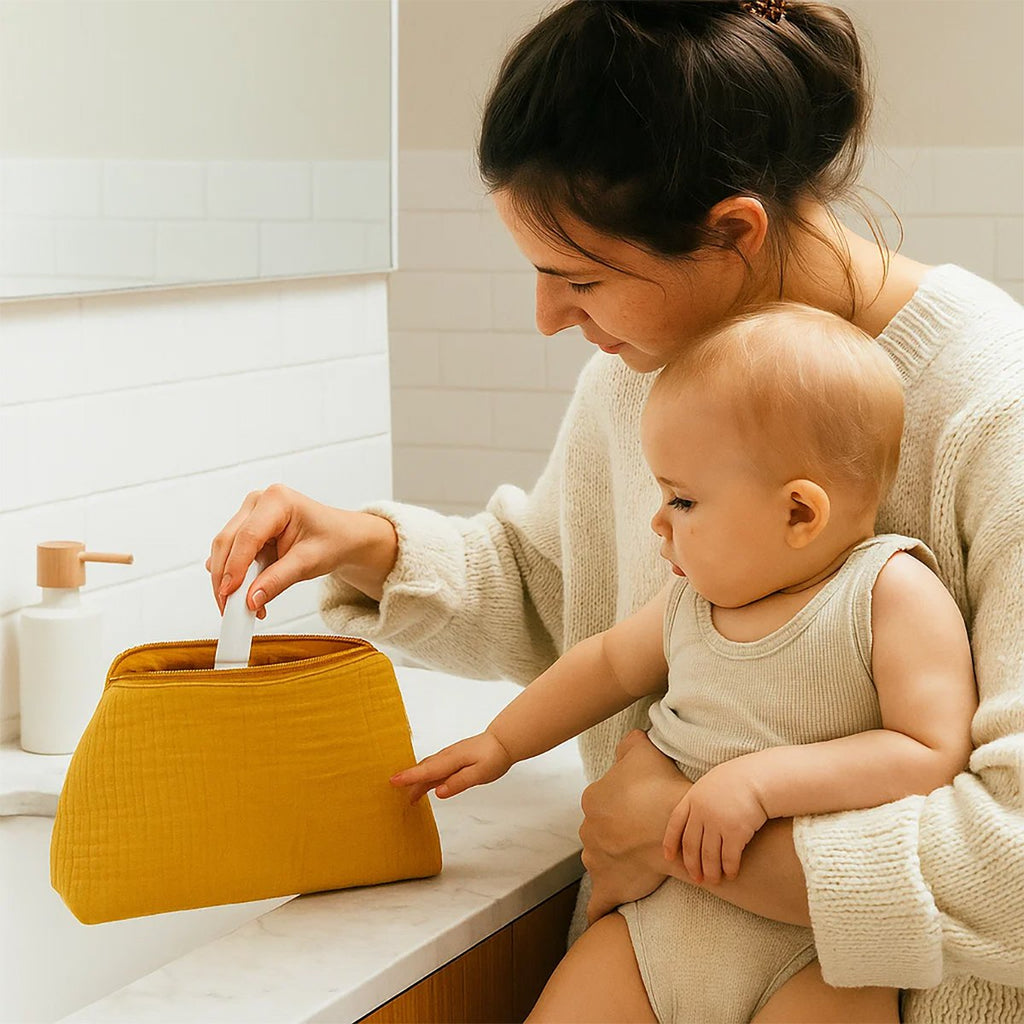 Kulturbeutel aus Bio-Baumwolle Honigfarbe