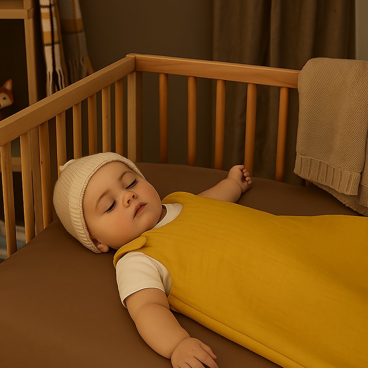 Winterschlafsack aus Bio-Baumwolle in Honigfarbe