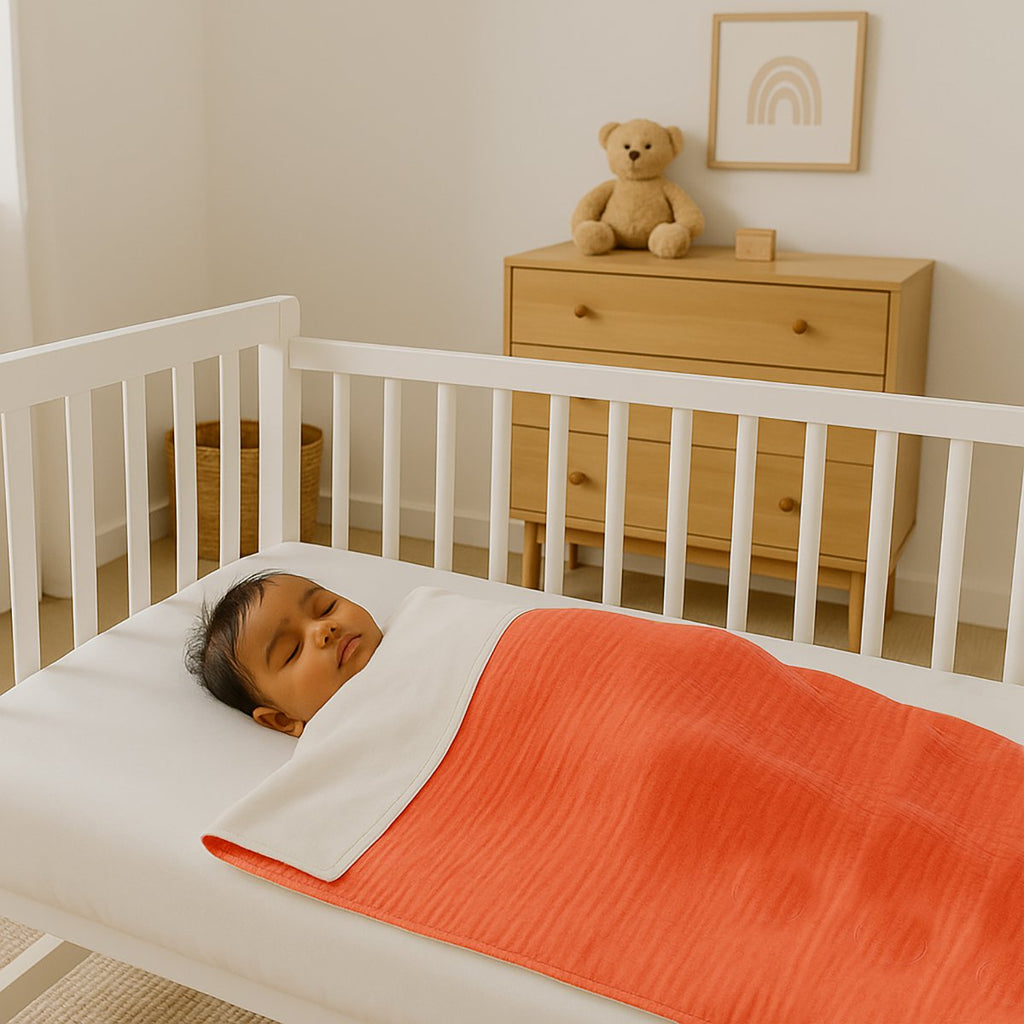 Weiße und Erdbeerfarbene Bio-Baumwolldecke