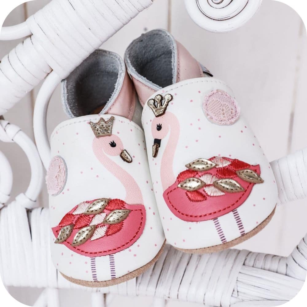 Babyschuhe aus weichem Leder Rosa Flamingos