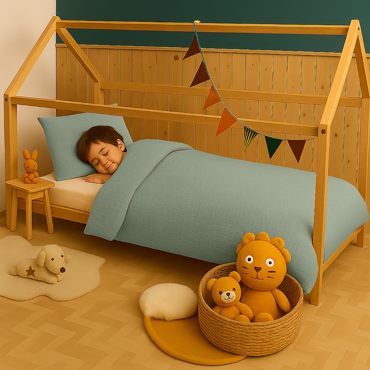 Grüner Bettbezug aus Bio-Baumwolle