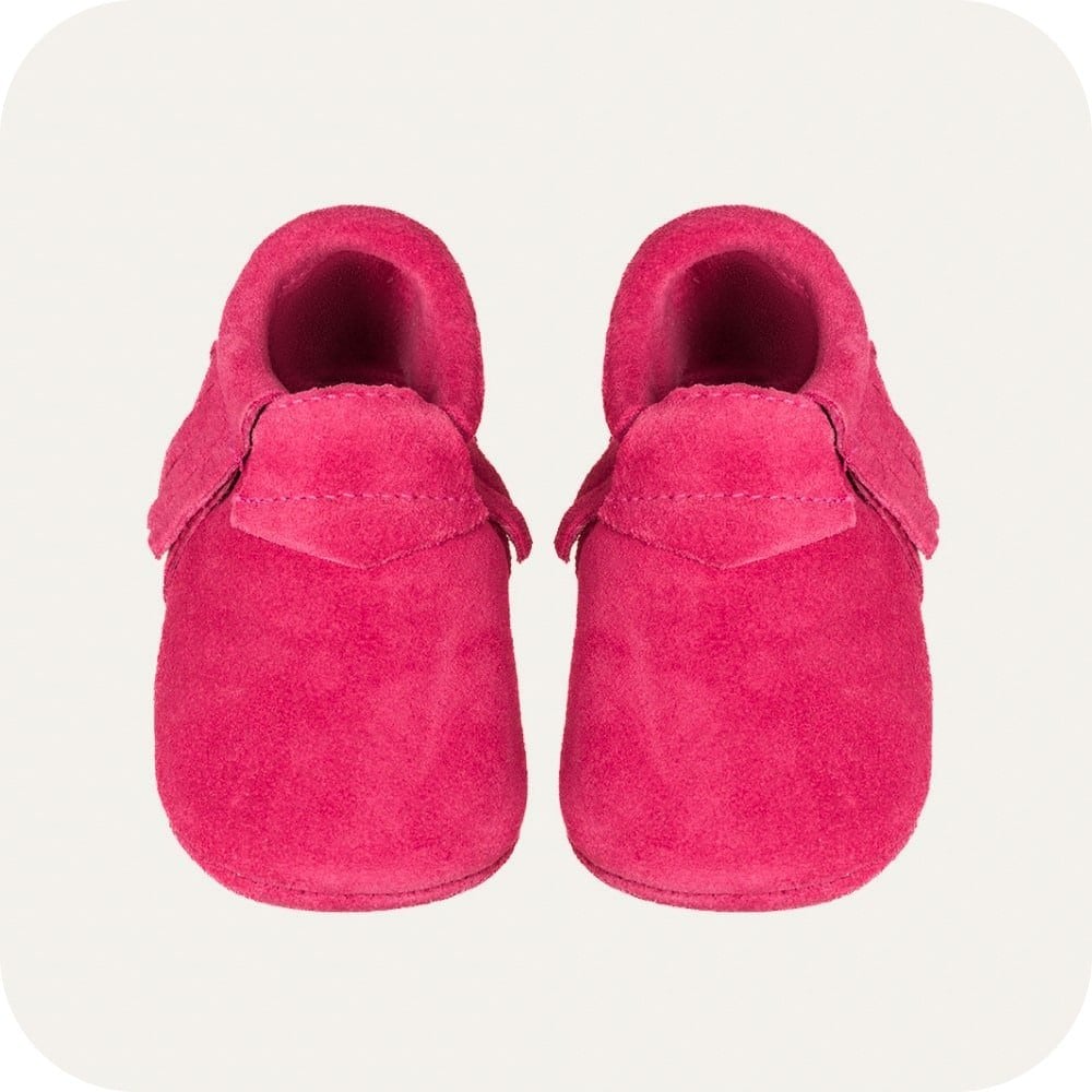 Baby-Wildleder-Mokassin-Hausschuhe, schlichtes Rosa