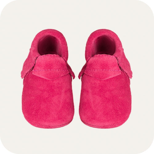 Baby-Wildleder-Mokassin-Hausschuhe, schlichtes Rosa