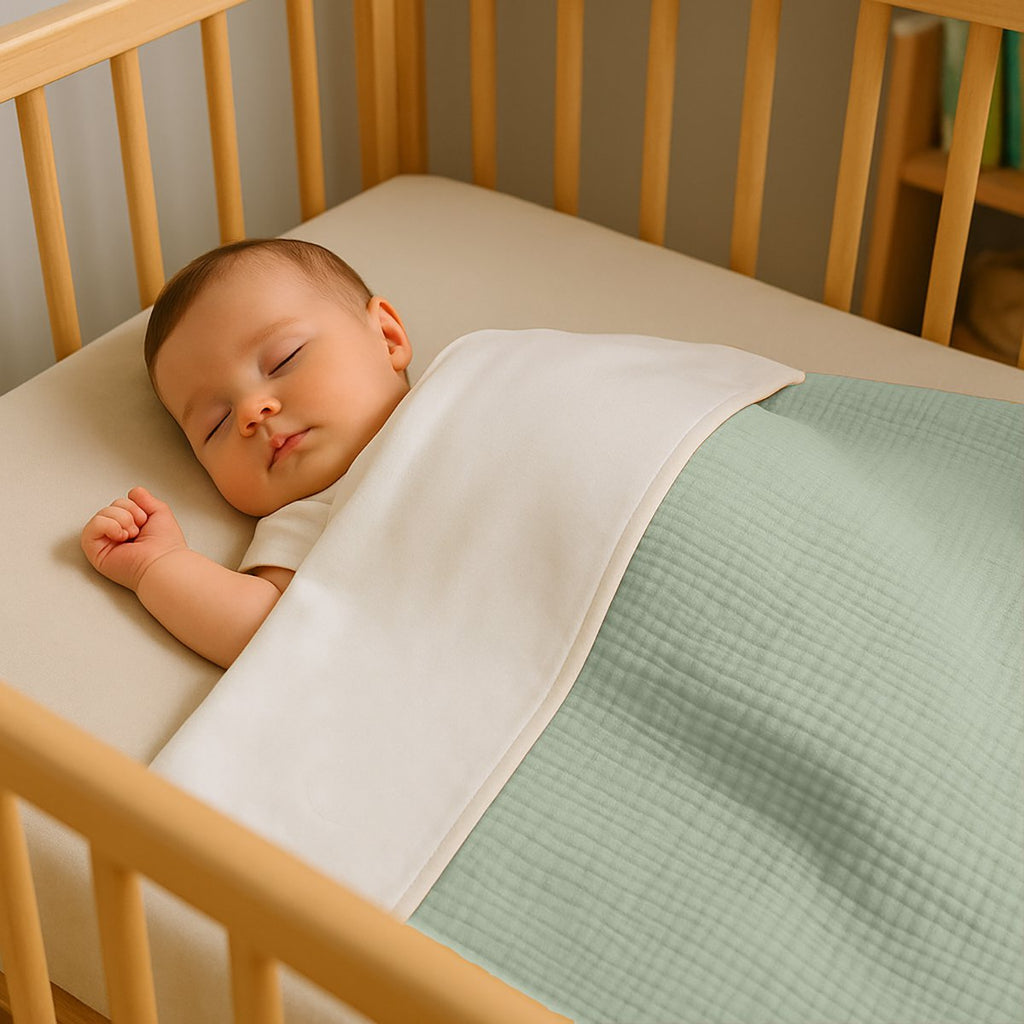 Grüne und Weiße Bio-Baumwolldecke