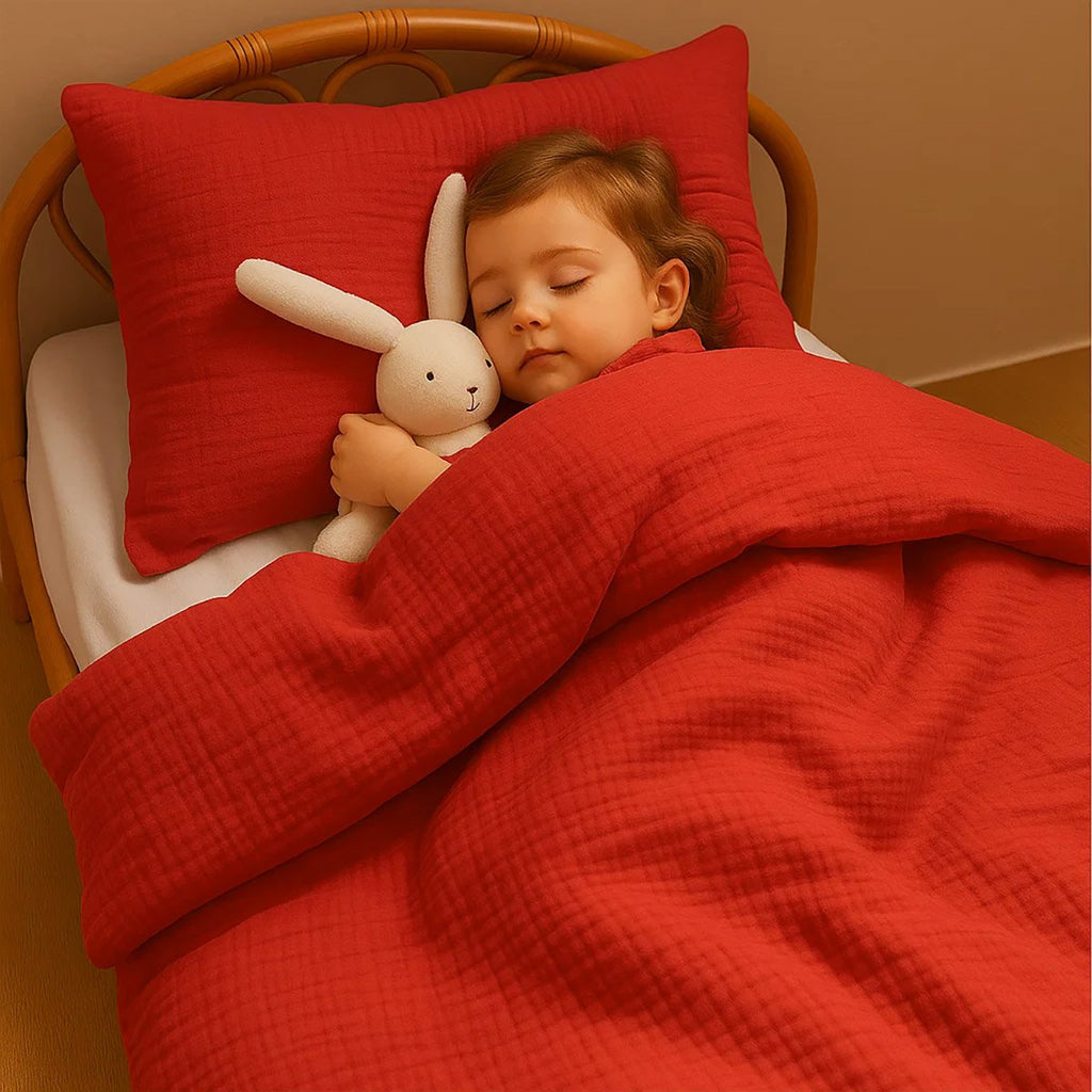 Erdbeerfarbener-Bettbezug aus Bio-Baumwolle