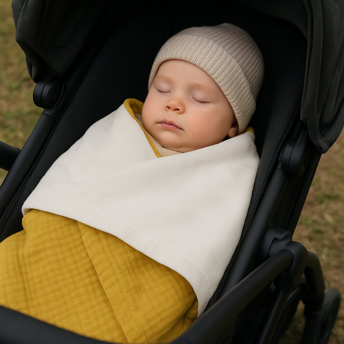 Decke aus Bio-Baumwolle in Honigfarbe und Weiß