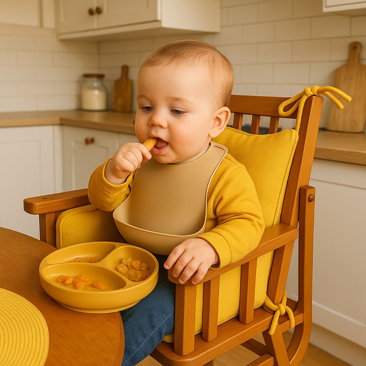 Hochstuhlpolster aus Honigfarbener Bio-Baumwolle