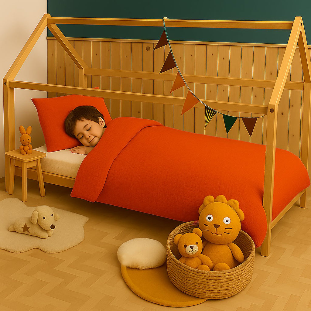 Erdbeerfarbener-Bettbezug aus Bio-Baumwolle