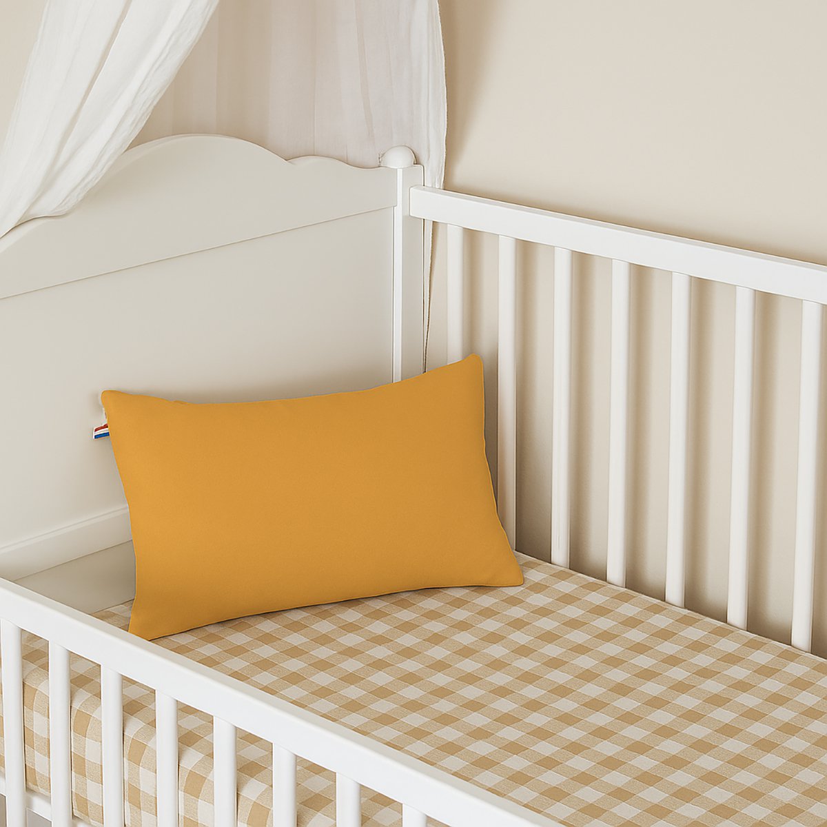 Rechteckiges Kissen aus Bio-Baumwolle Honigfarbe