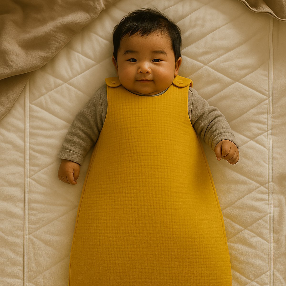 Winterschlafsack aus Bio-Baumwolle in Honigfarbe