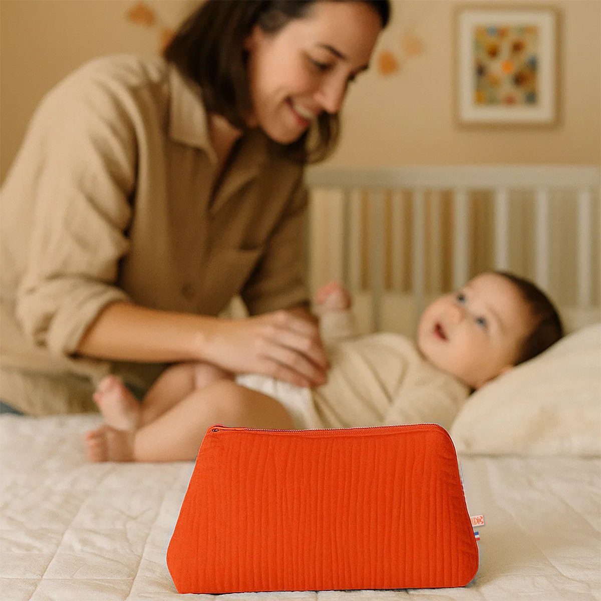 Kulturbeutel aus Bio-Baumwolle Erdbeerfarbe