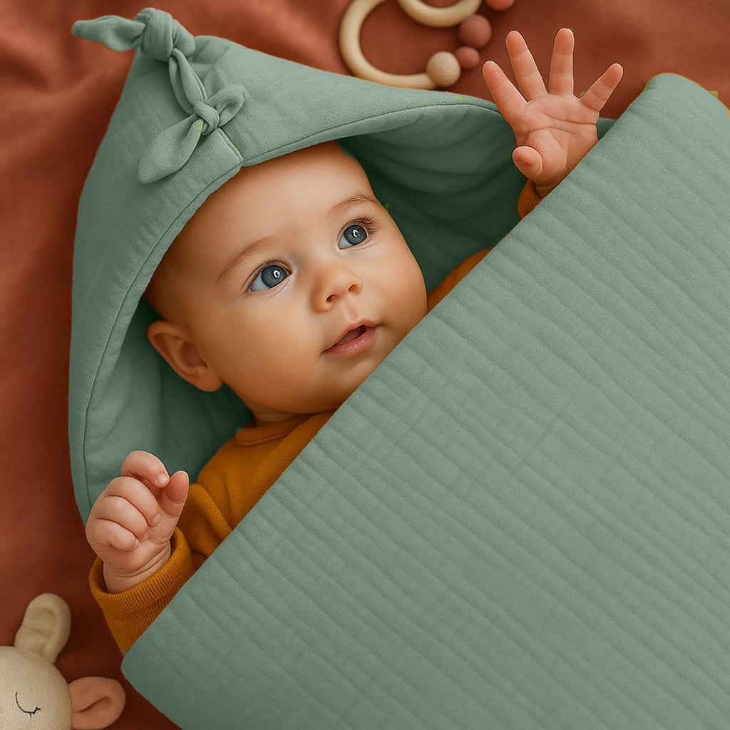 Grünes Babynest aus Bio-Baumwolle