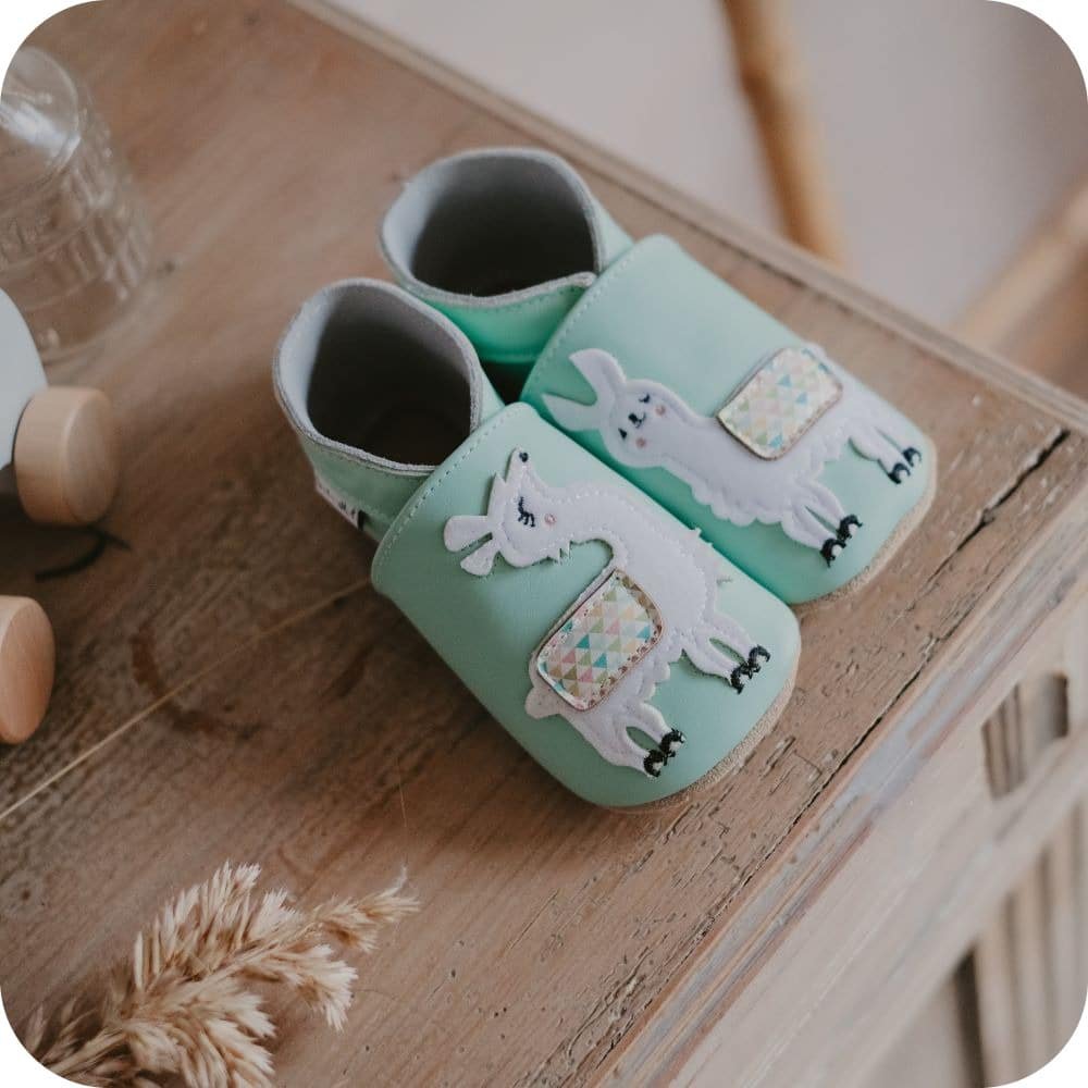 Lamas-Babyhausschuhe aus weichem Leder