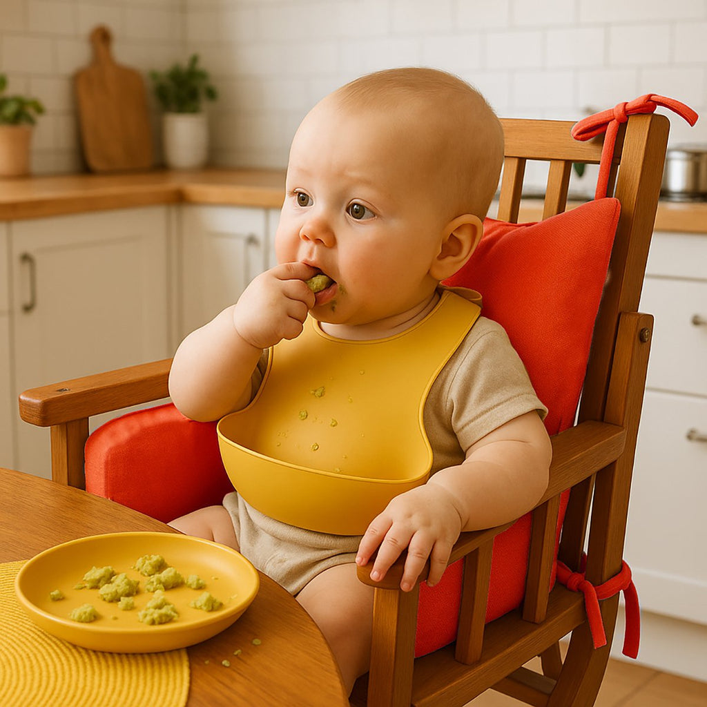 Hochstuhlpolster aus Erdbeerfarbener Bio-Baumwolle