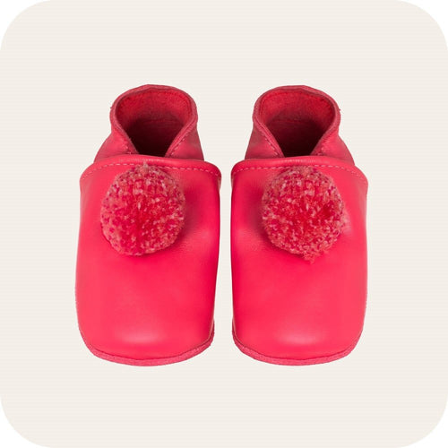 Babyhausschuhe mit Fuchsia-Pompons