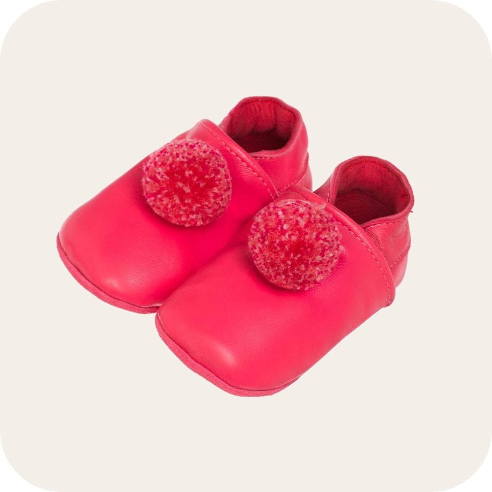 Babyhausschuhe mit Fuchsia-Pompons