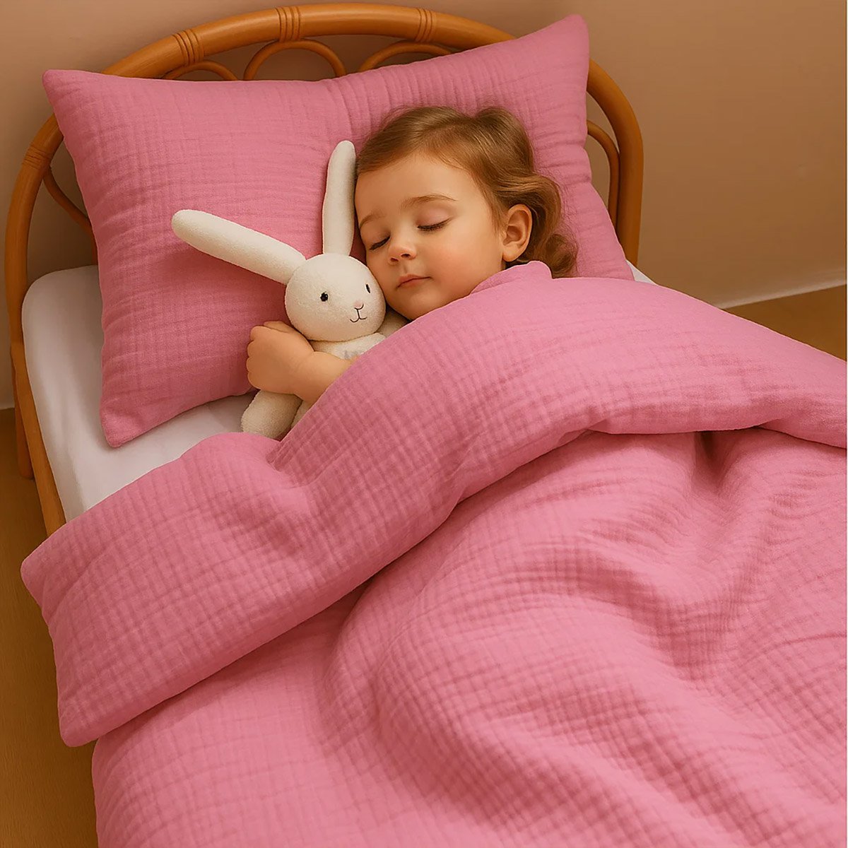 Rosafarbener Bettbezug aus Bio-Baumwolle