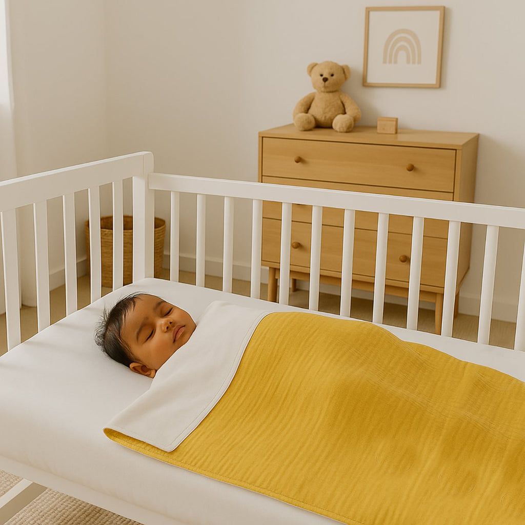 Decke aus Bio-Baumwolle in Honigfarbe und Weiß