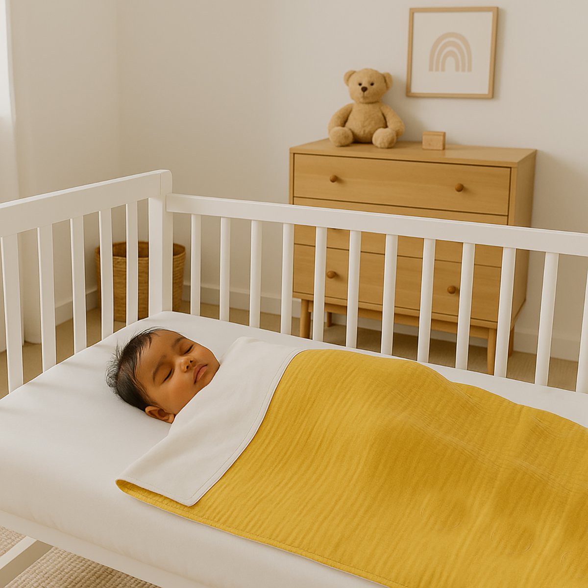 Decke aus Bio-Baumwolle in Honigfarbe und Weiß