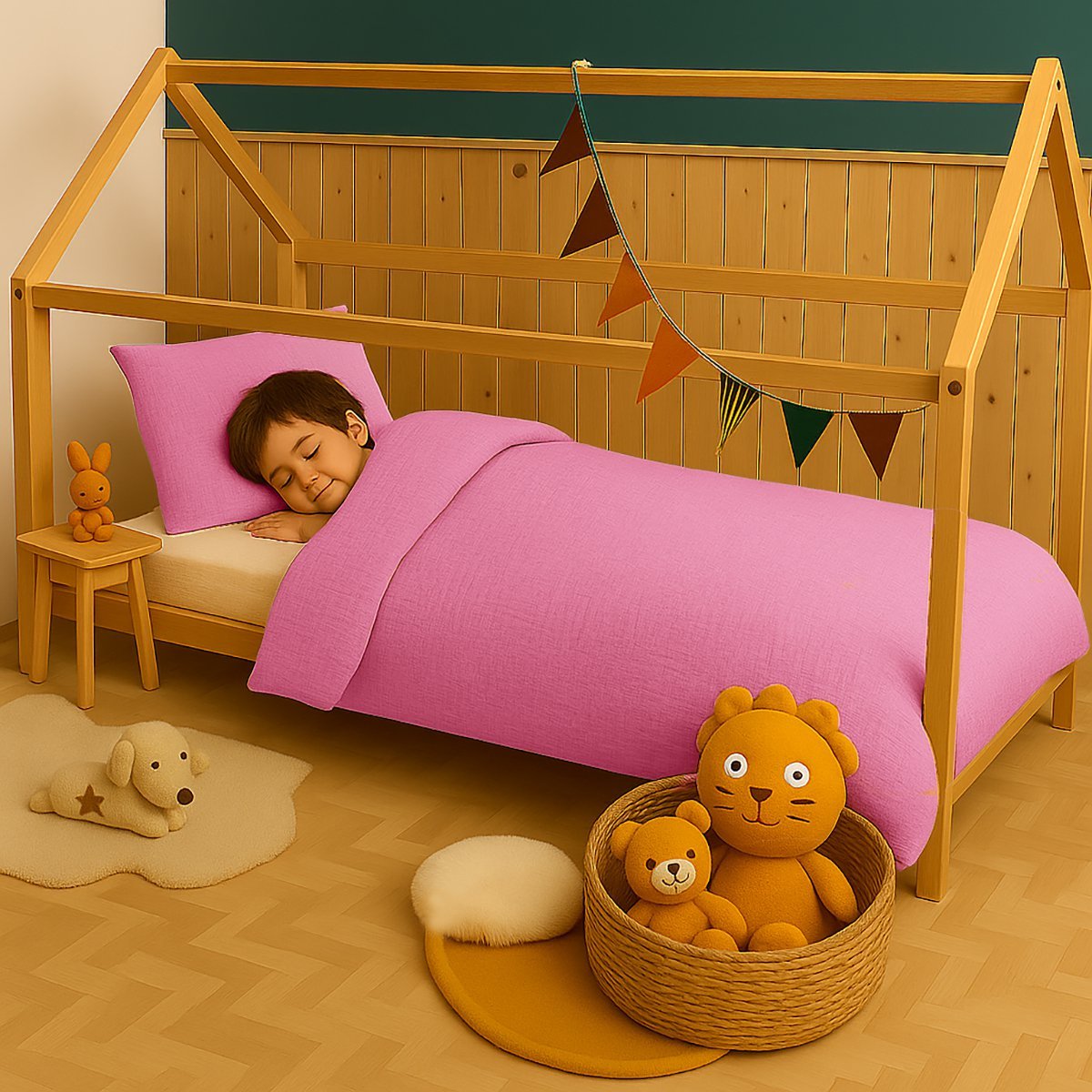 Rosafarbener Bettbezug aus Bio-Baumwolle