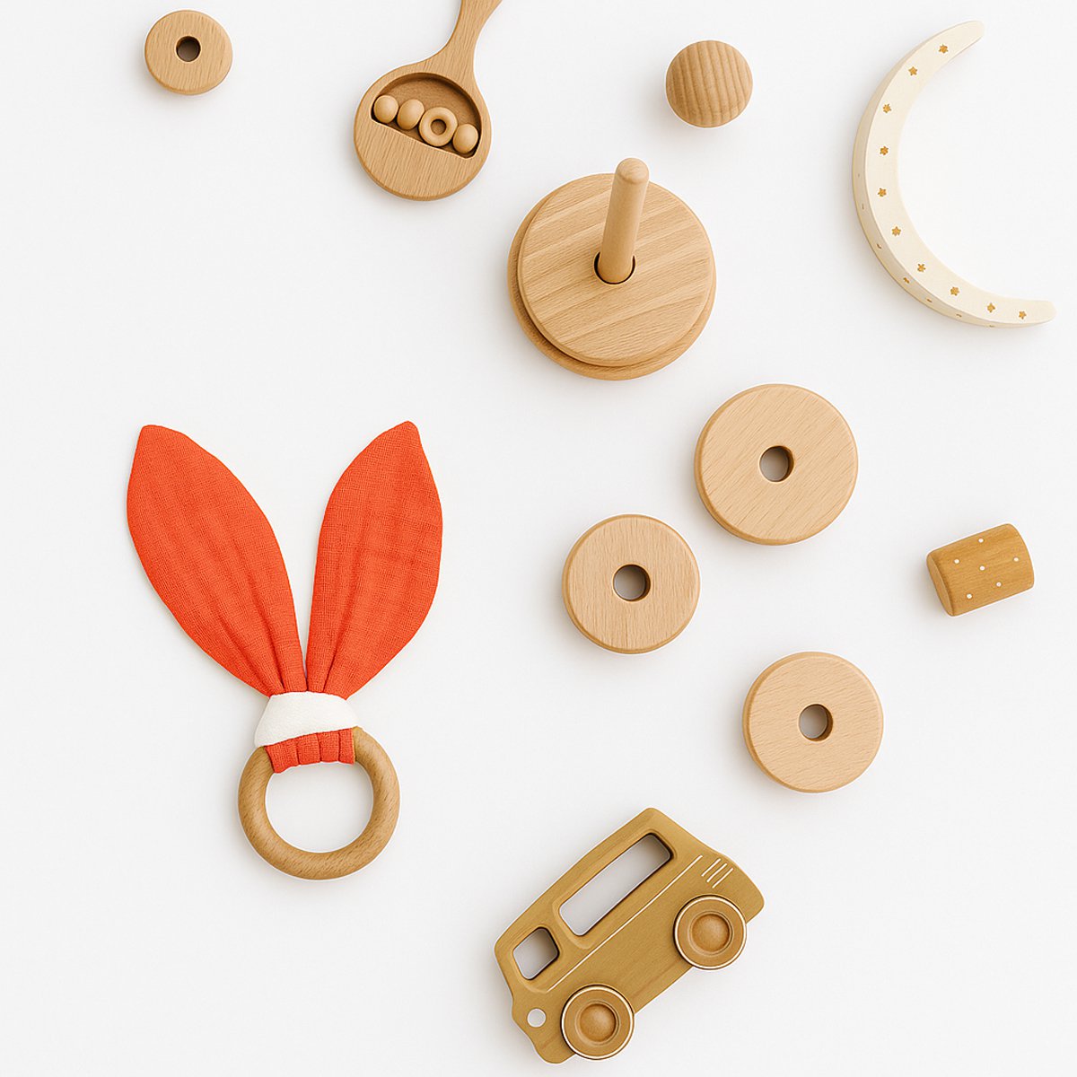 Beißring aus Bio-Baumwolle Erdbeerfarbe