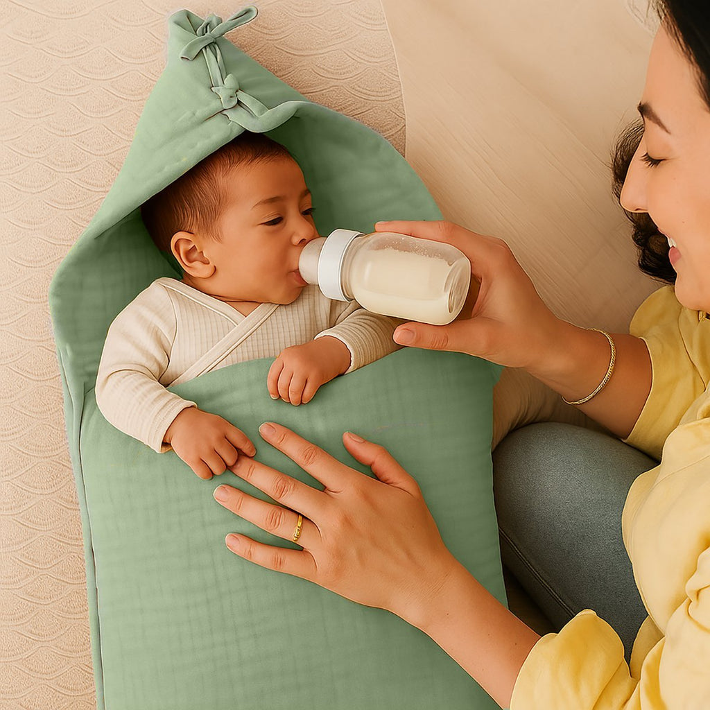 Grünes Babynest aus Bio-Baumwolle