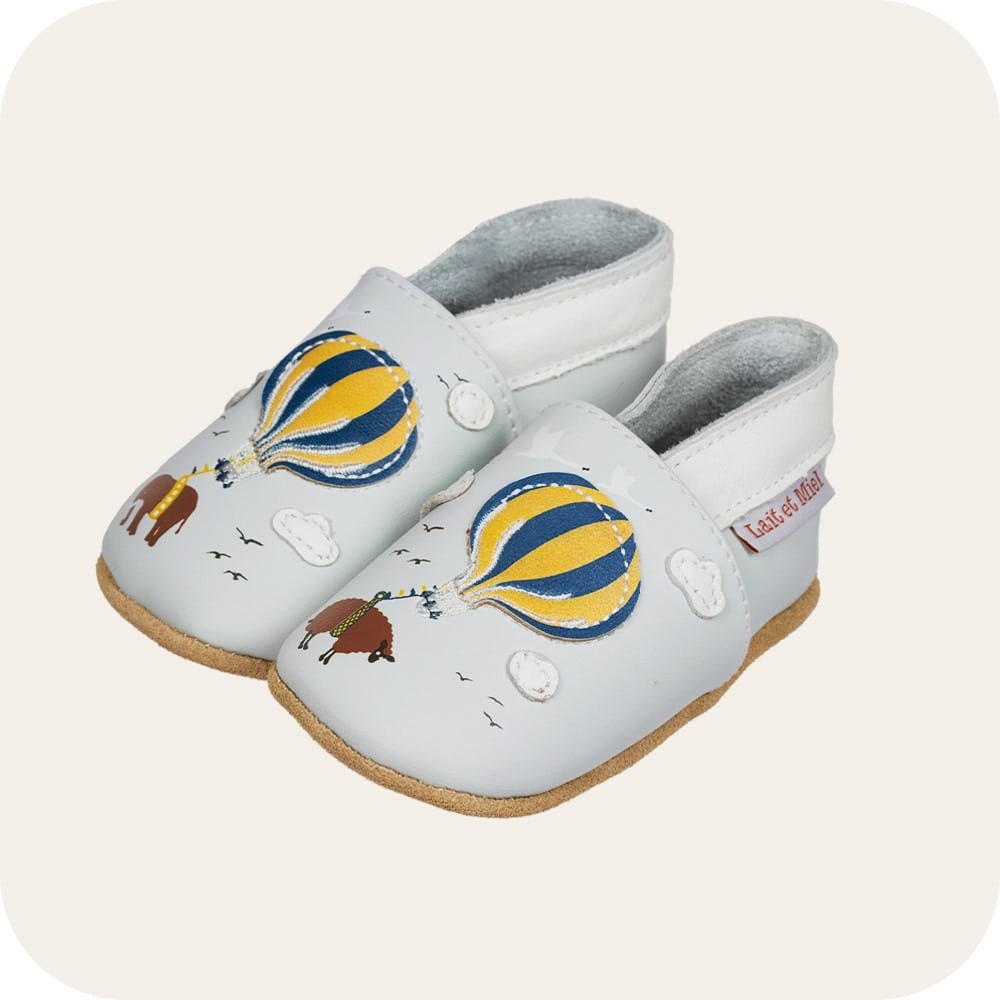 Babyhausschuhe aus weichem Leder Heißluftballon