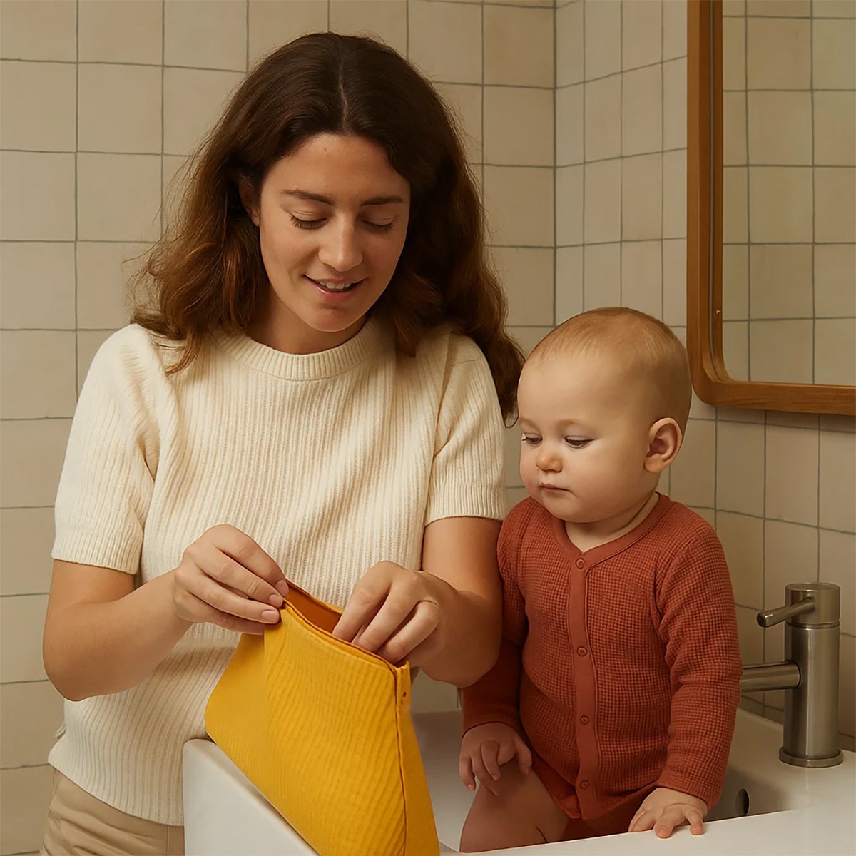 Kulturbeutel aus Bio-Baumwolle Honigfarbe