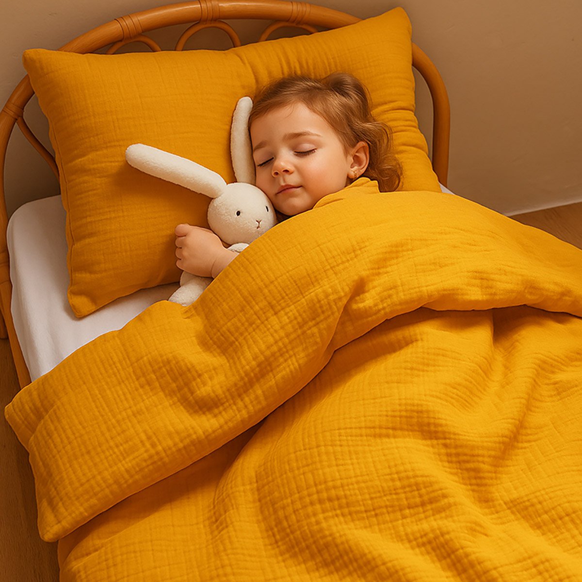 Bettbezug aus Bio-Baumwolle in Honigfarbe