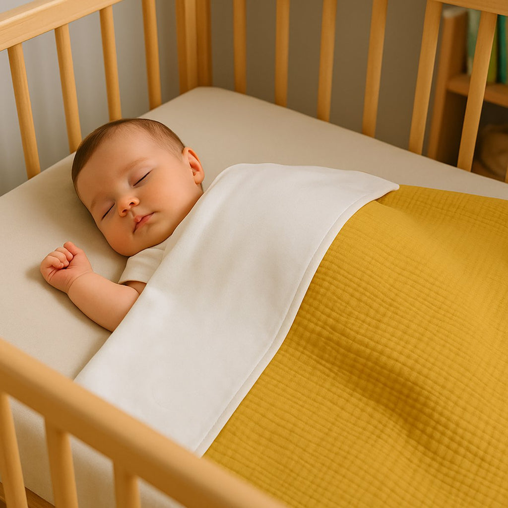 Decke aus Bio-Baumwolle in Honigfarbe und Weiß