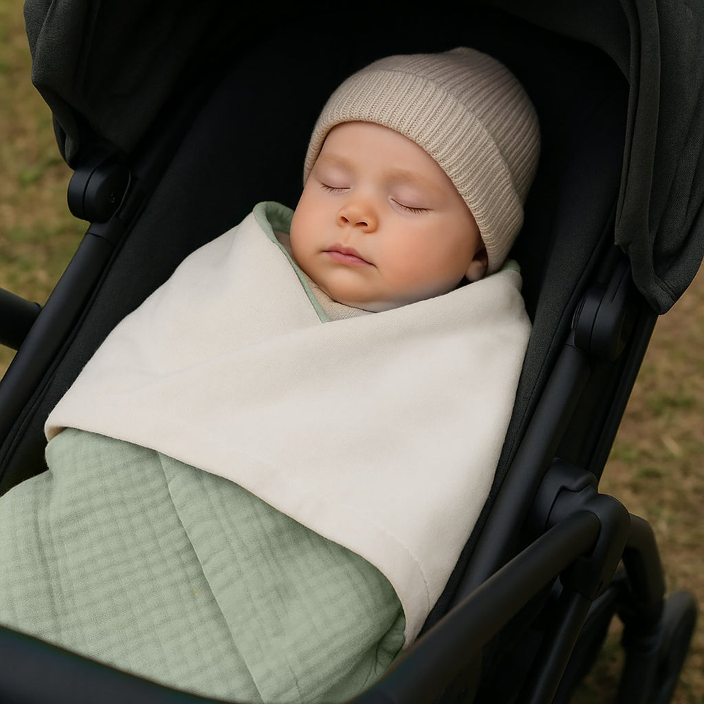 Grüne und Weiße Bio-Baumwolldecke