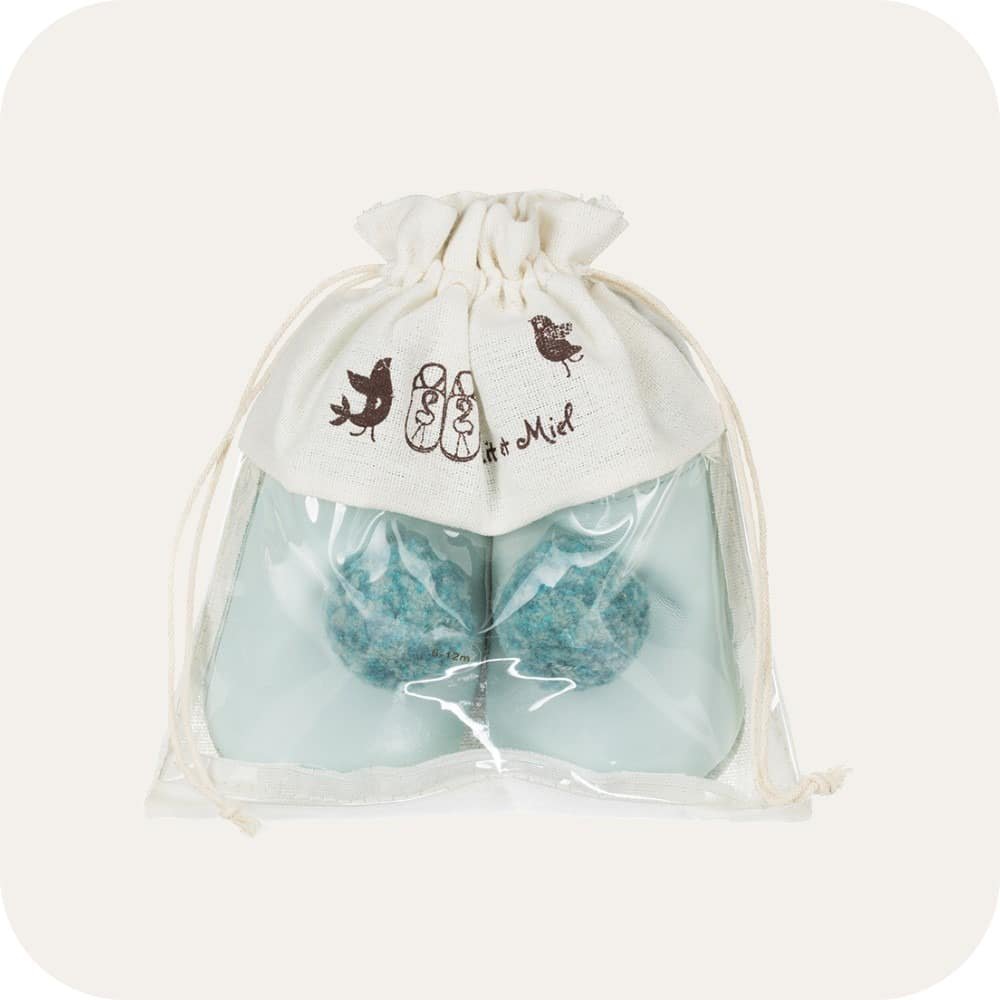 Babyhausschuhe mit Pompons Himmelblau