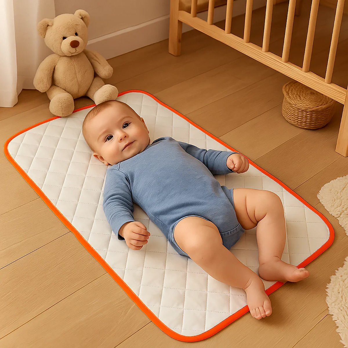 Mobile Wickelunterlage aus Bio-Baumwolle Erdbeerfarbe