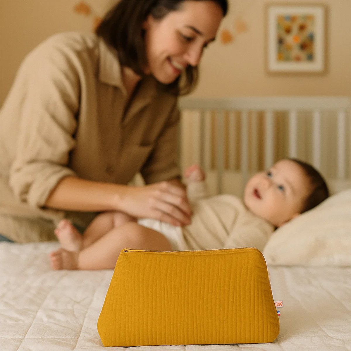 Kulturbeutel aus Bio-Baumwolle Honigfarbe