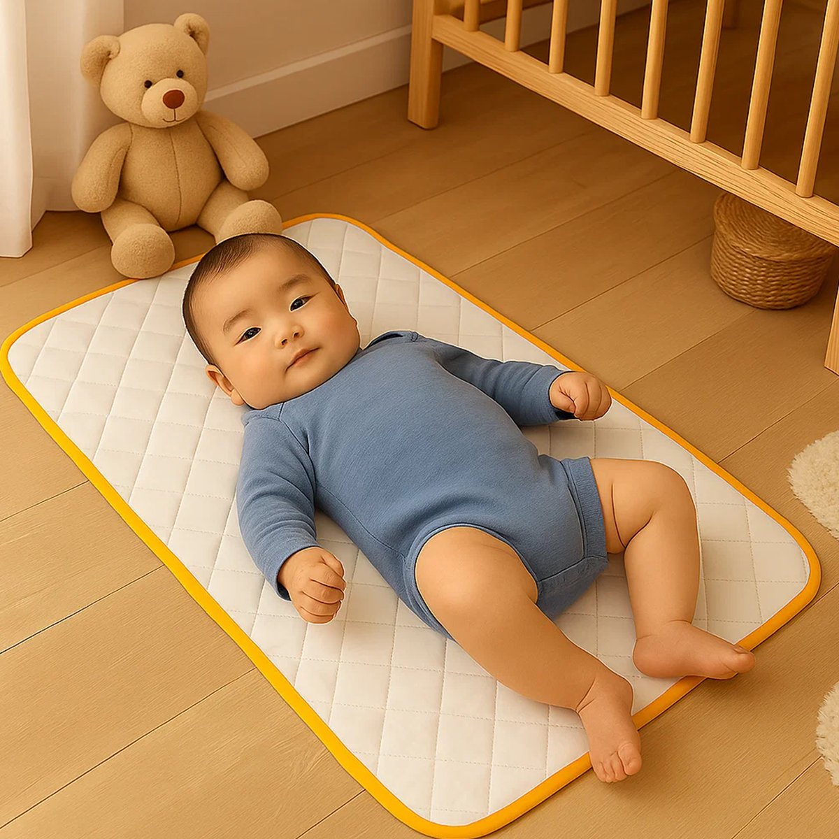 Mobile Wickelunterlage aus Bio-Baumwolle Honigfarbe